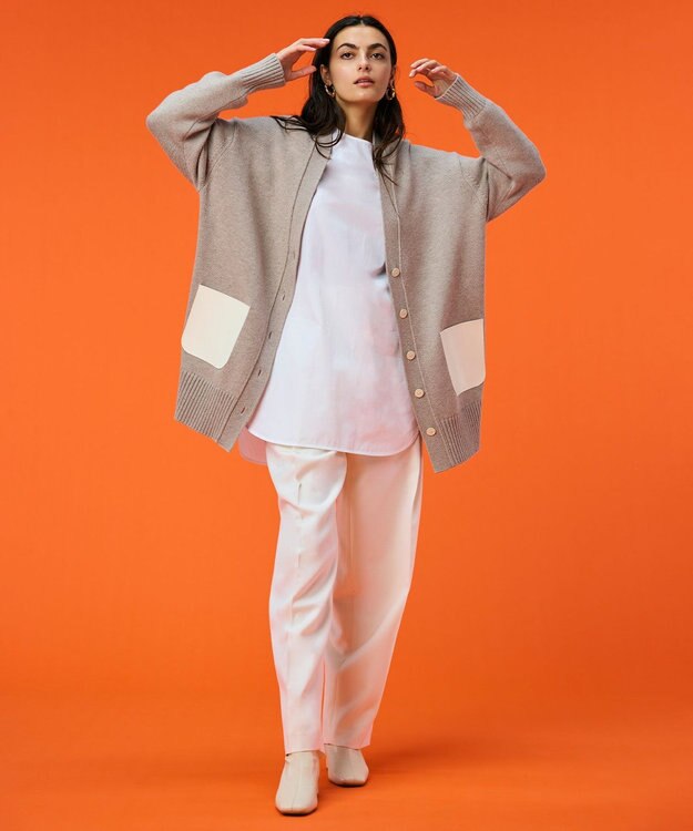 BEIGE， 【洗える】LEADER / フェイクレザーポケットオーバーサイズカーディガン Taupe