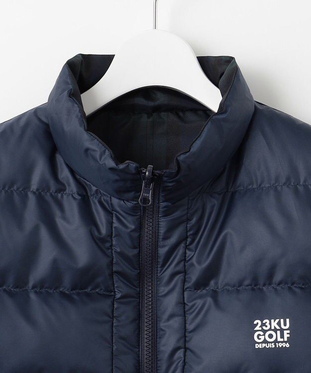 23区GOLF 【MEN】無地×チェック リバーシブル ダウンベスト ネイビー系