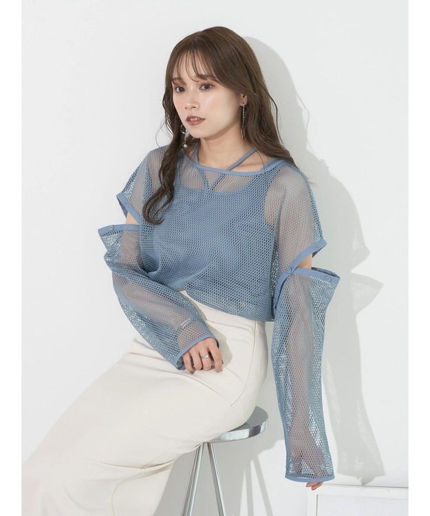 earth music&ecology ＳＥＴ２点メッシュプルオーバー＋タンクトップ Ivory