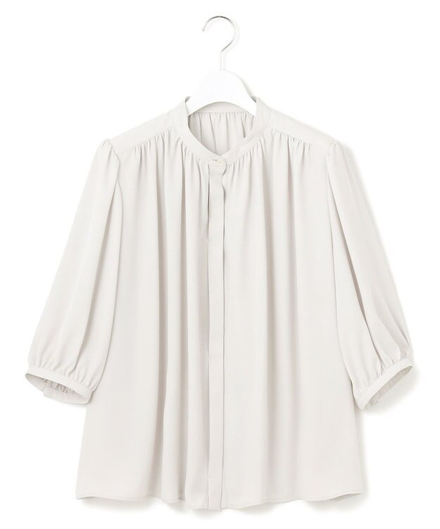 23区 L ライトバックサテンアムンゼン ギャザーブラウス ライトグレー系