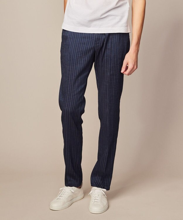 JOSEPH ABBOUD 【清涼/軽量/ストレッチ】ミックスリネンストライプ イージーパンツ ネイビー系1