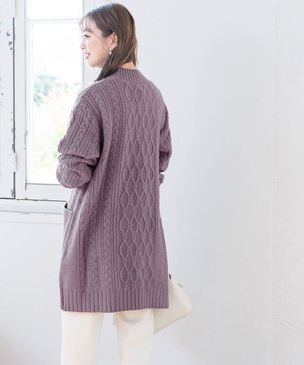 Tiaclasse L 【洗える】大人華やかなアラン柄ニットカーディガン ラベンダー