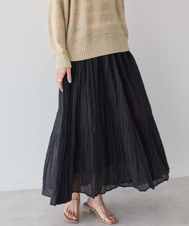 AMERICAN HOLIC ボイルクリンクルティアードスカート Black