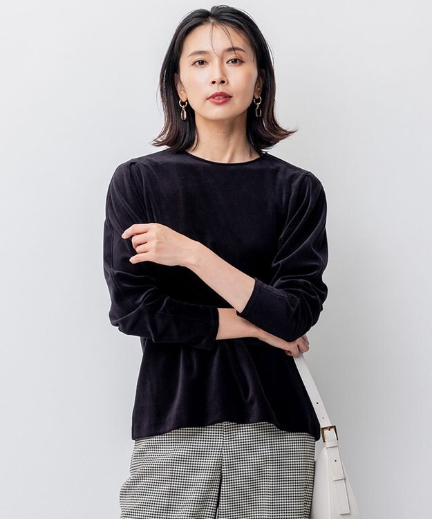 23区 【洗える】ベロア ジャージー カットソー ブラック系