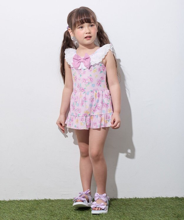 ANY KIDS 花柄×レース ワンピース水着 ピンク