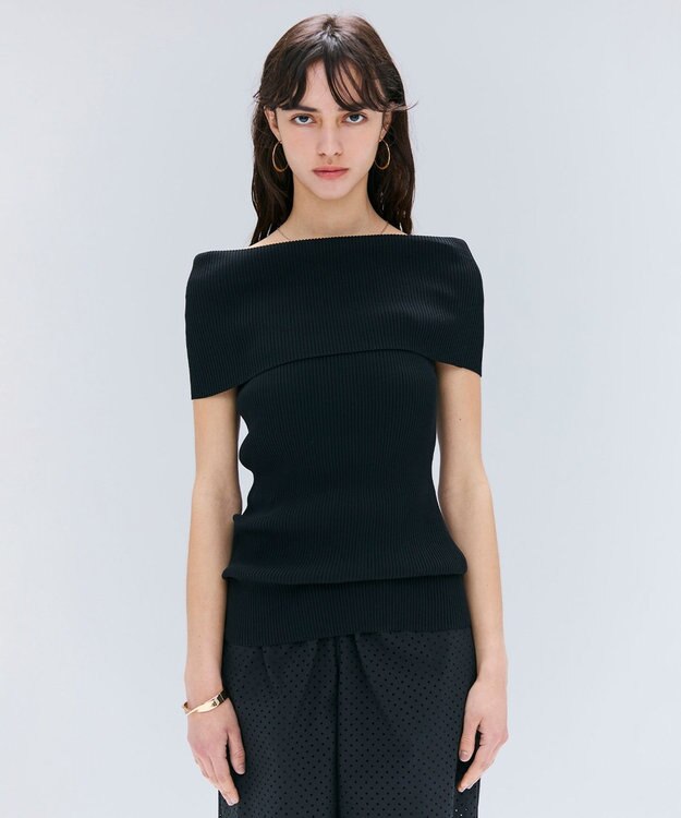 BEIGE， 【洗える】BRERA / オフショルダーストレッチリブニット Black