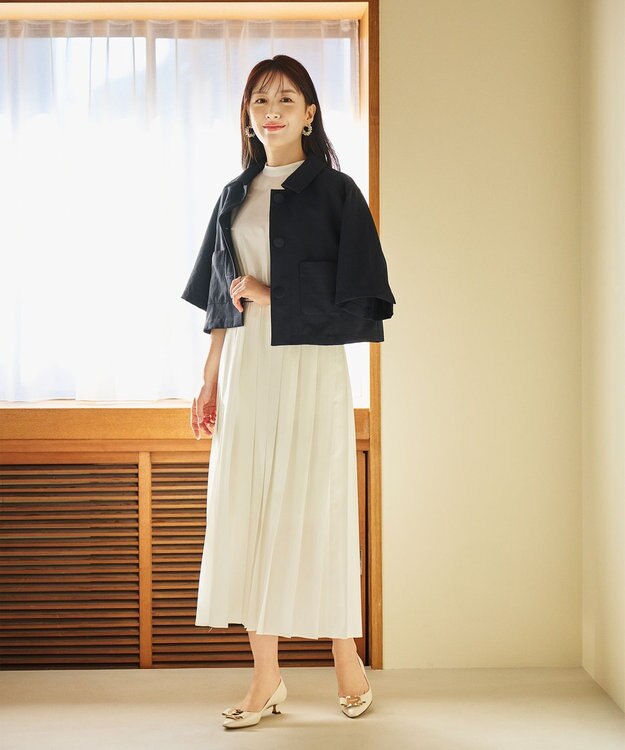 #Newans 【シワになりにくい】〈花乃まりあさんコラボ〉クロップドシャツジャケット ネイビー