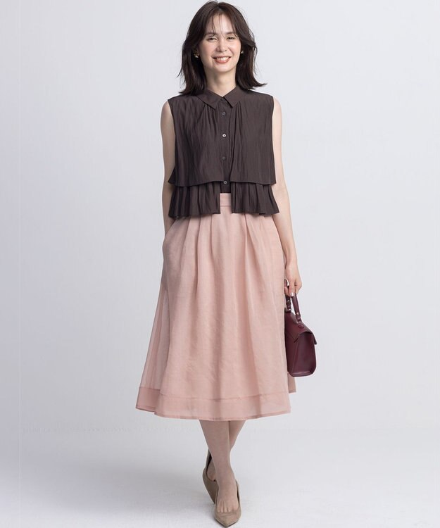 組曲 S 【入江未悠さんコラボ】ギャザーライトデシンティアード ブラウス チョコレートブラウン系