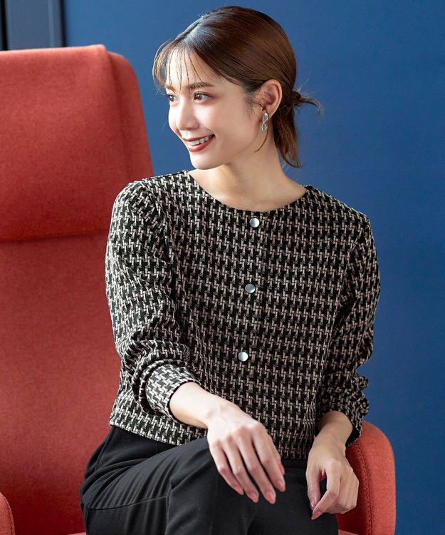 Tiaclasse 【洗える】カットジャガードコンパクトカーディガン ベージュ