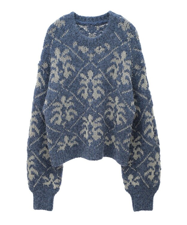 Green Parks ダマスク柄クルーネックニット Blue