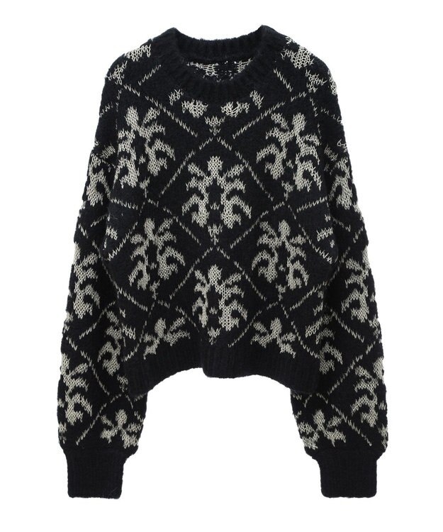 Green Parks ダマスク柄クルーネックニット Black