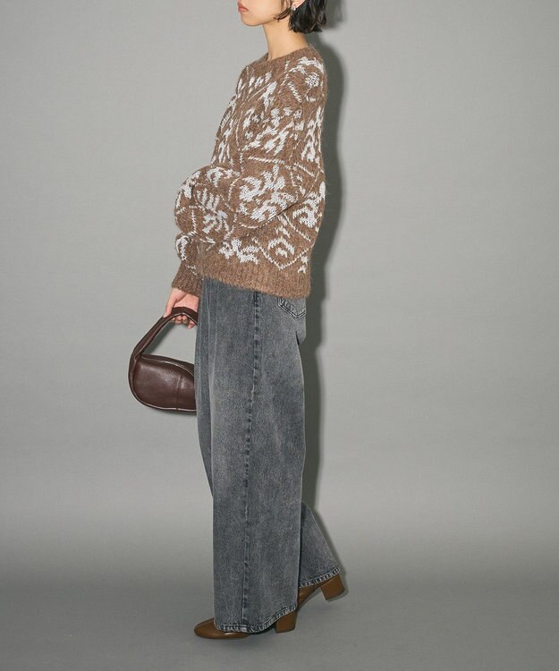 Green Parks ダマスク柄クルーネックニット Brown