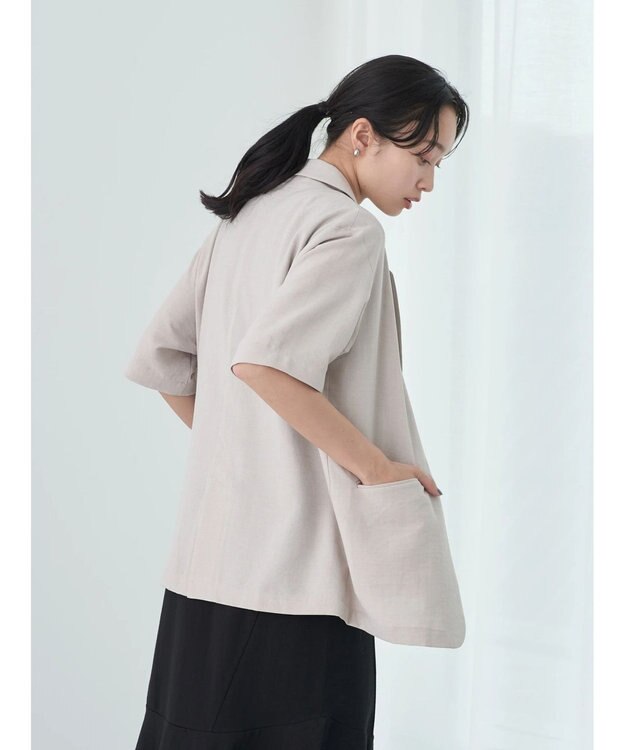 earth music&ecology リネンライク５分袖ジャケット Beige