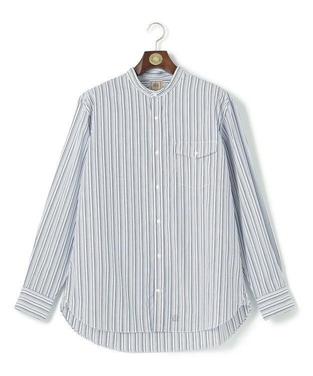 J.PRESS MEN 【KING SIZE】ポプリンマルチストライプ バンドカラーシャツ ネイビー系1