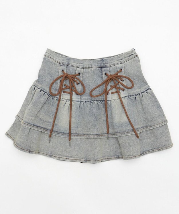 WEGO レースアップティアードミニスカパン デニム淡色