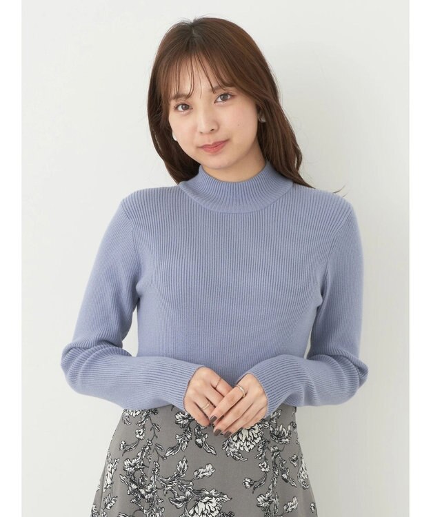 earth music&ecology やわらかタッチハイネックリブプルオーバー Blue