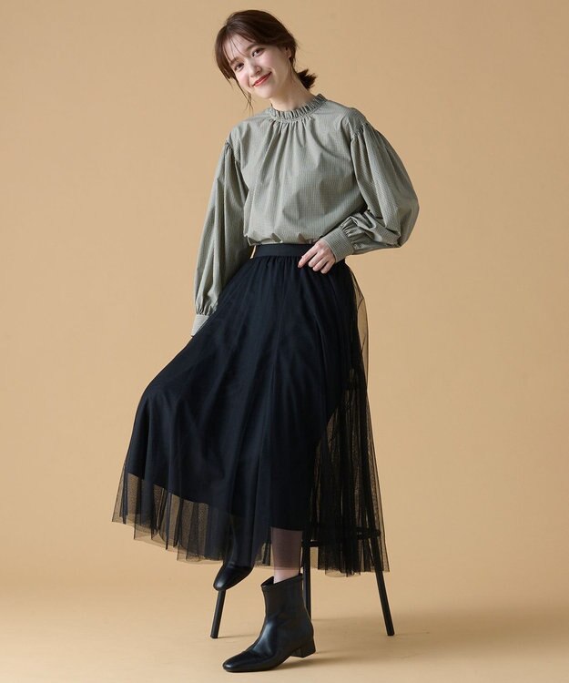 ANY 【ウエストゴム】チュールフレアースカート ブラック