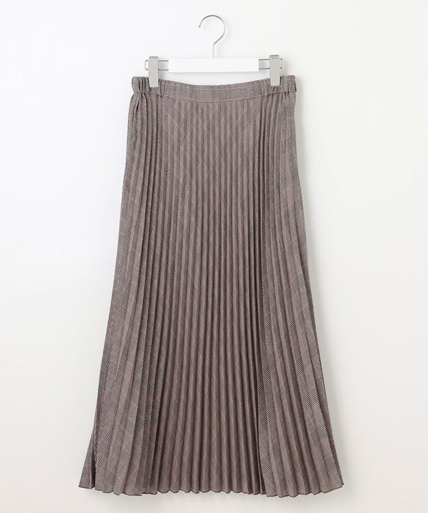 J.PRESS LADIES L 【洗える】テトロンレーヨンビエラ チェック プリーツ スカート ダークブラウン×パープル系