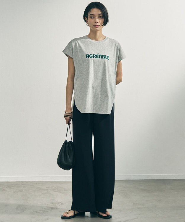 UNFILO L BEAUTY FORM-T cotton ロゴ フレンチスリーブ Tシャツ TOPグレー