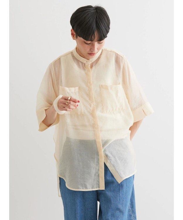 AMERICAN HOLIC シアーバックフレアＷポケットシャツチュニック Ivory