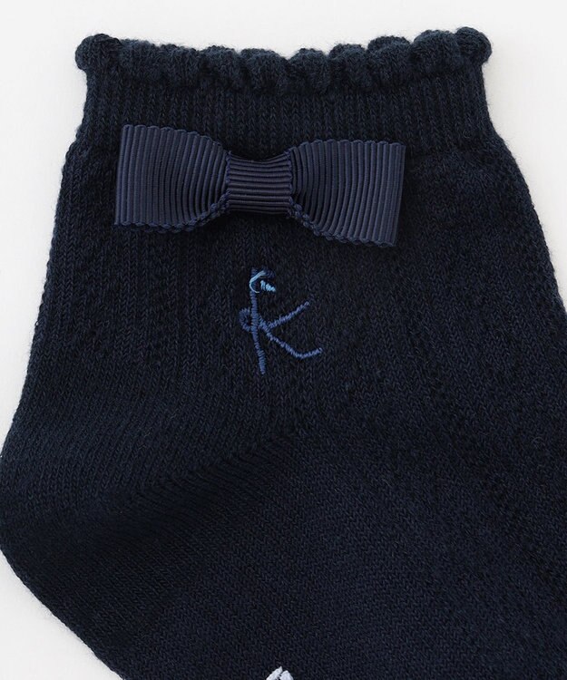 組曲 KIDS 【13-24㎝】リボン付シンプル ショートソックス ネイビー系