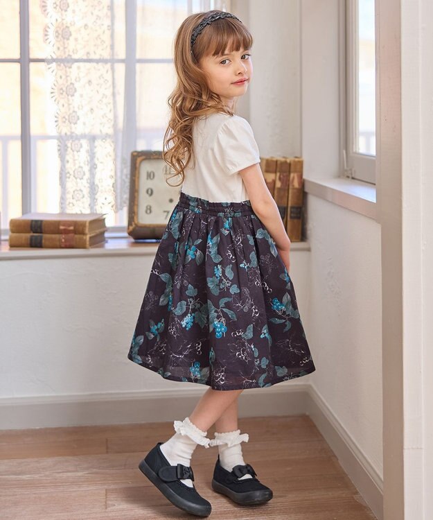 ANY KIDS ドッキング レトロ花柄 ワンピース ネイビー