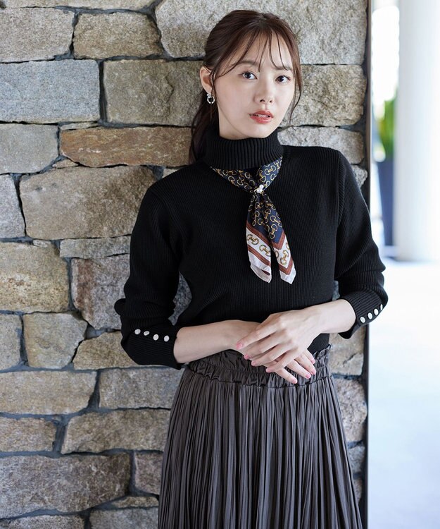 Tiaclasse 【洗える】タートルボタンニットトップス ブラック