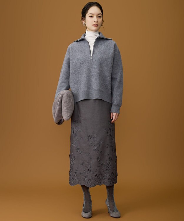 自由区 L 【SHIHOさん着用】ボイルドウールハーフジップ ニット グレー