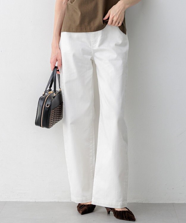 23区 L 【見上愛さん着用/Oggi掲載/接触冷感】23区DENIM サマー ストレート ワイド パンツ ホワイト系