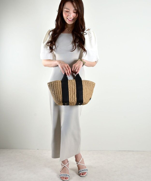 LA BAGAGERIE 【maison vert】 【ペーパー素材・多収納】ダブルハンドルかごバッグ ブラック×ベージュ