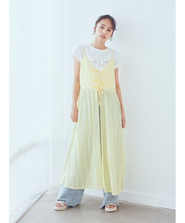 earth music&ecology フラワーレースキャミワンピース Yellow