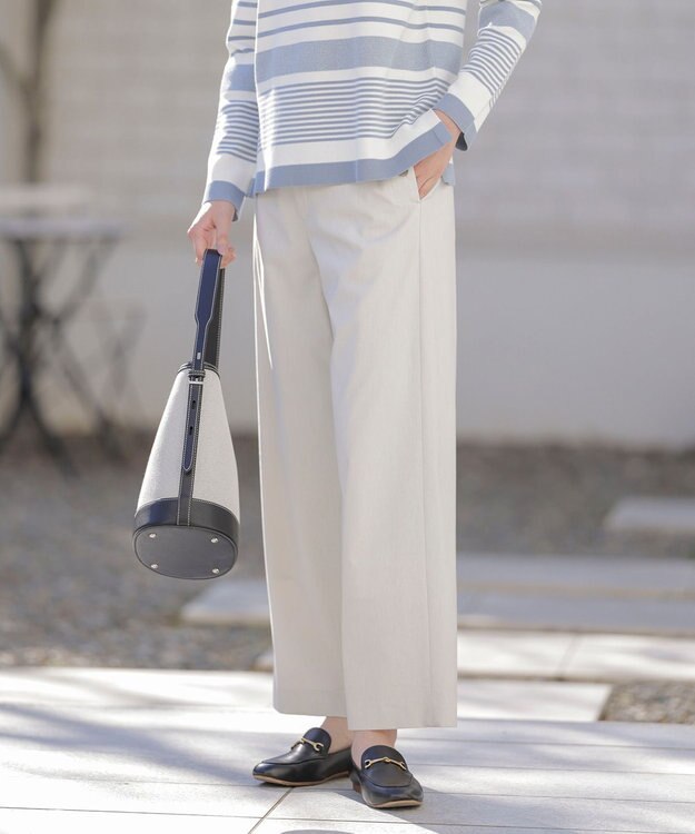 J.PRESS LADIES S 【セットアップ対応・洗える】セルロースリネンストレッチ ワイド パンツ ライトグレー系