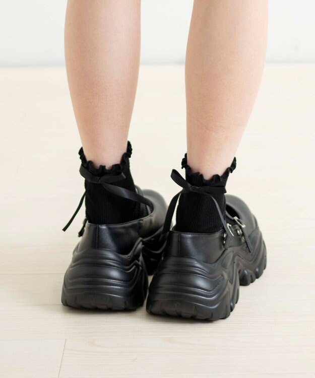 WEGO バックリボンクルーソックス ブラック