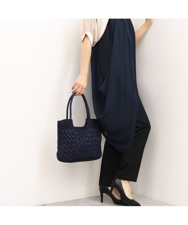 UNBILLION カシュカシュ cachecache / メタリックコード柄編みトートバッグ ネイビー