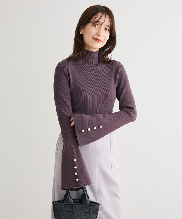 Green Parks ・ｓｗｉｎｇ　ｂｙ　袖パールボタンフレアリブニット Charcoal Gray
