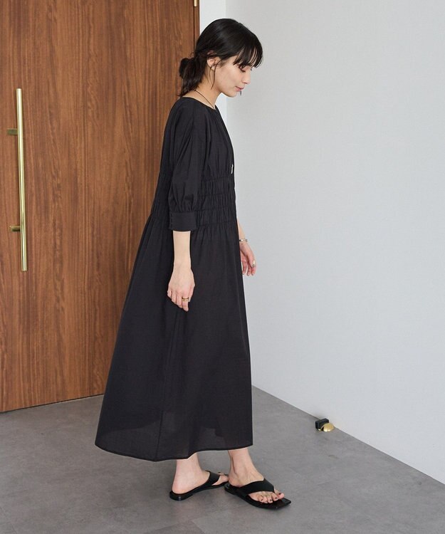 CRAFT STANDARD BOUTIQUE インド製 ハーフスリーブシャーリングワンピース Black