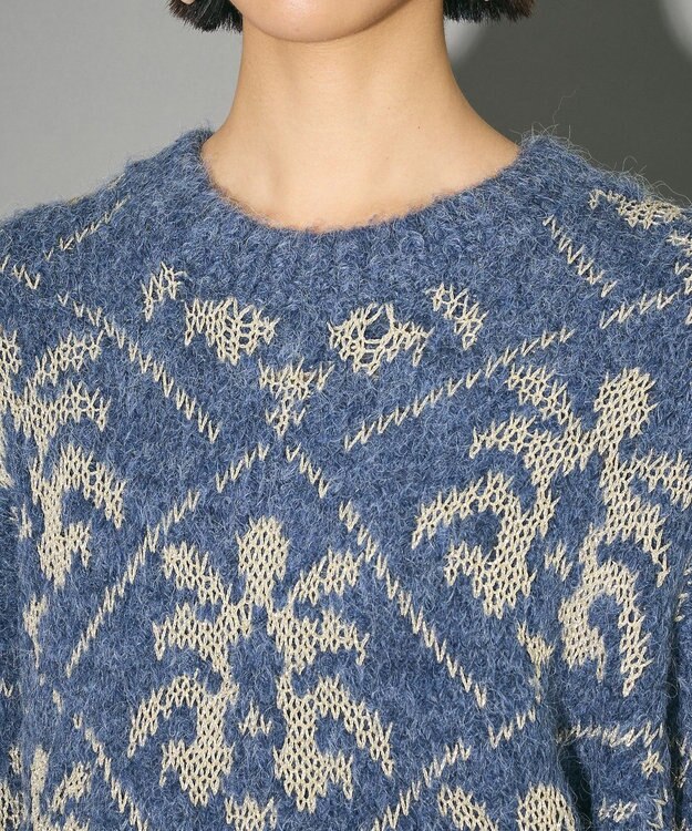 Green Parks ダマスク柄クルーネックニット Blue