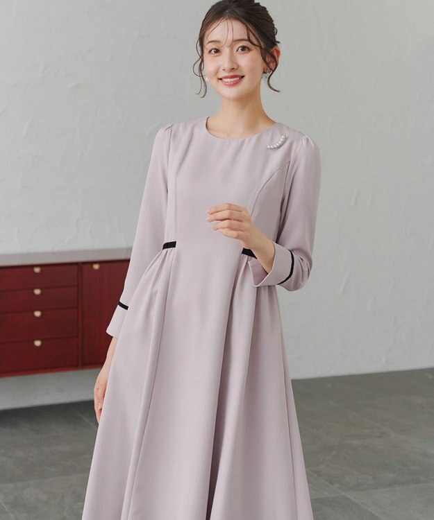 Tiaclasse 【安田美沙子さん着用・新色追加・洗える】ベロアラインフレアワンピース ラベンダーグレー