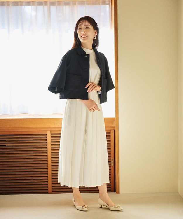 #Newans 【シワになりにくい】〈花乃まりあさんコラボ〉クロップドシャツジャケット ネイビー