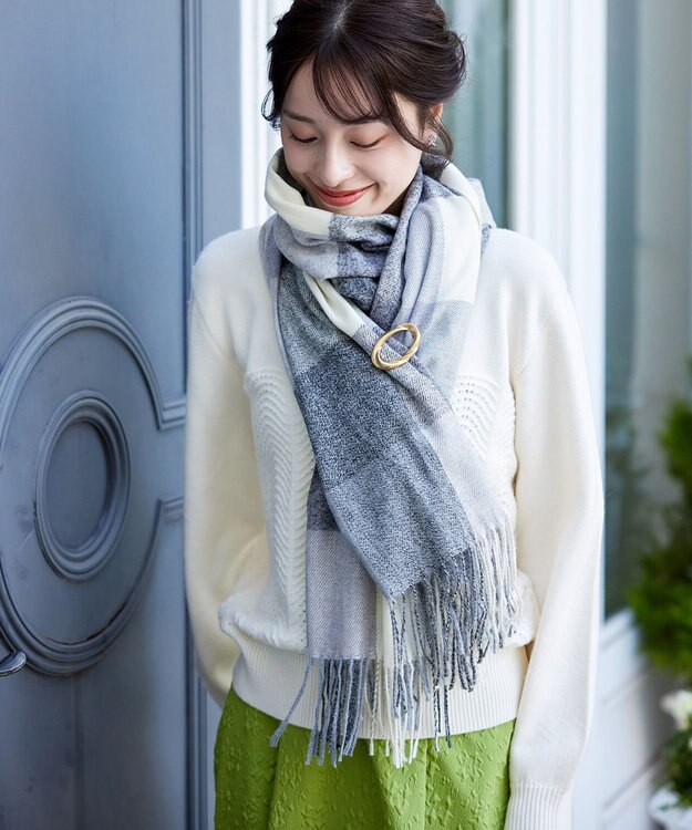 Tiaclasse 大判チェックマフラー ブラック