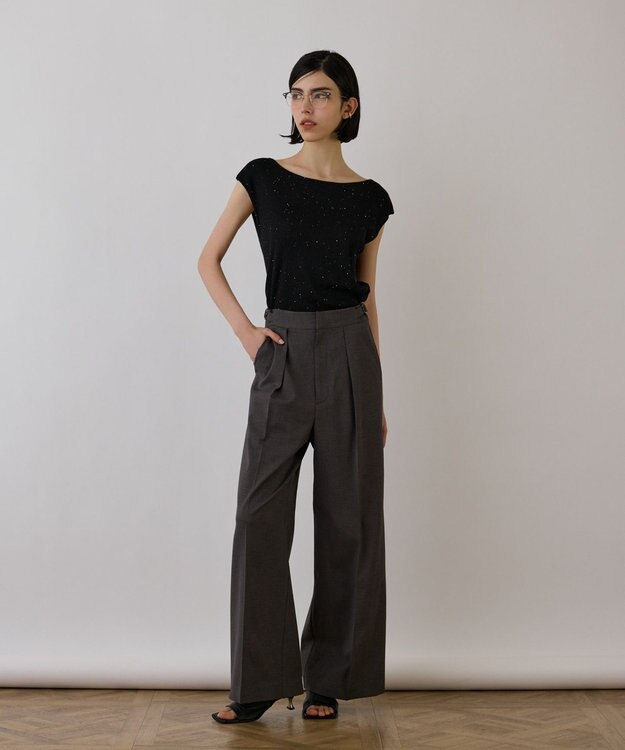 GRACE CONTINENTAL スパンコールリブトップ ブラック