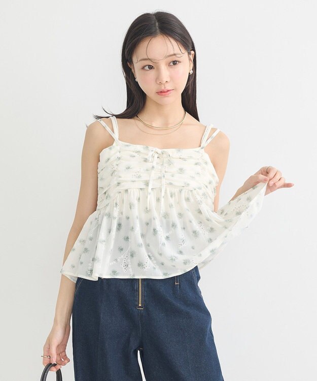 earth music&ecology 花柄ギャザーキャミビスチェ Light Green