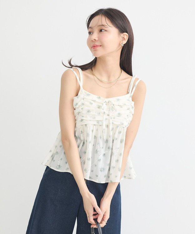earth music&ecology 花柄ギャザーキャミビスチェ Light Green