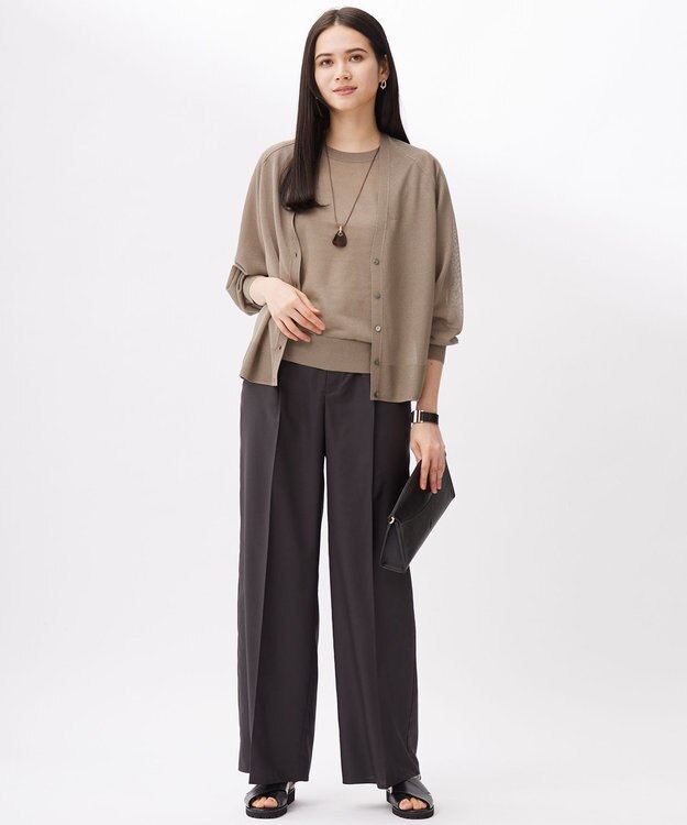 自由区 【カタログ掲載・接触冷感・UVケア・洗える】フルダルスパンマイクロピーチワイドストレート パンツ セピア