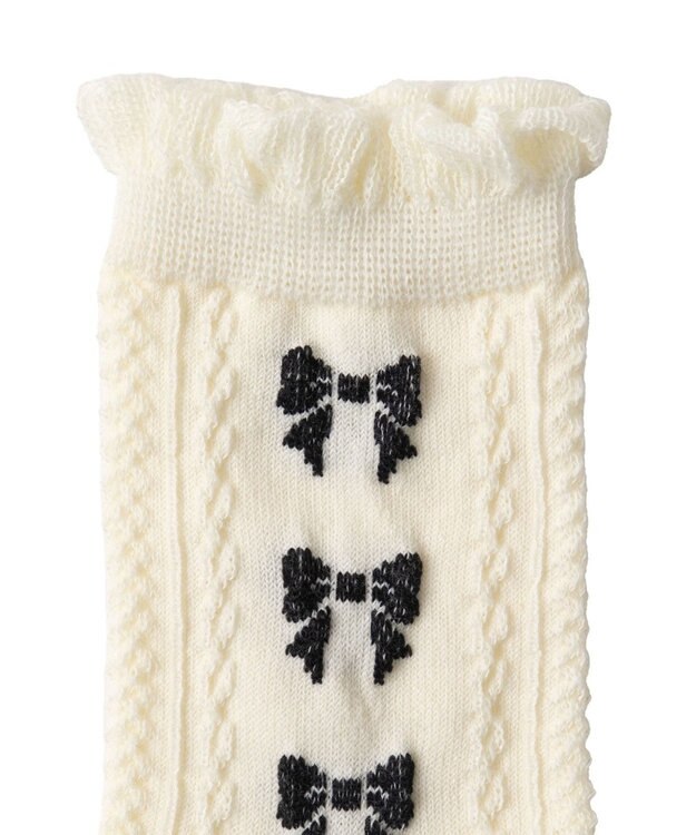 WEGO フリルリボンパターンクルーソックス ホワイトアイボリー