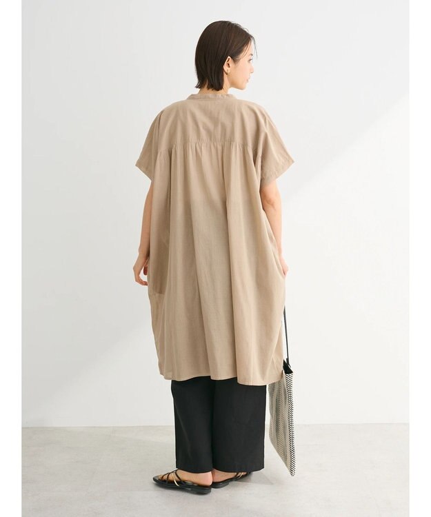 Green Parks インド綿　パイピングバンドカラーシャツチュニック Beige