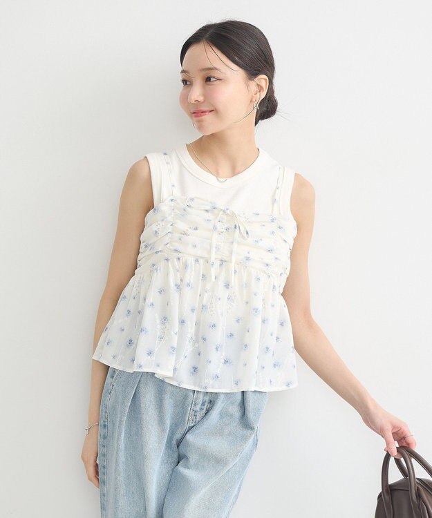 earth music&ecology 花柄ギャザーキャミビスチェ Sax