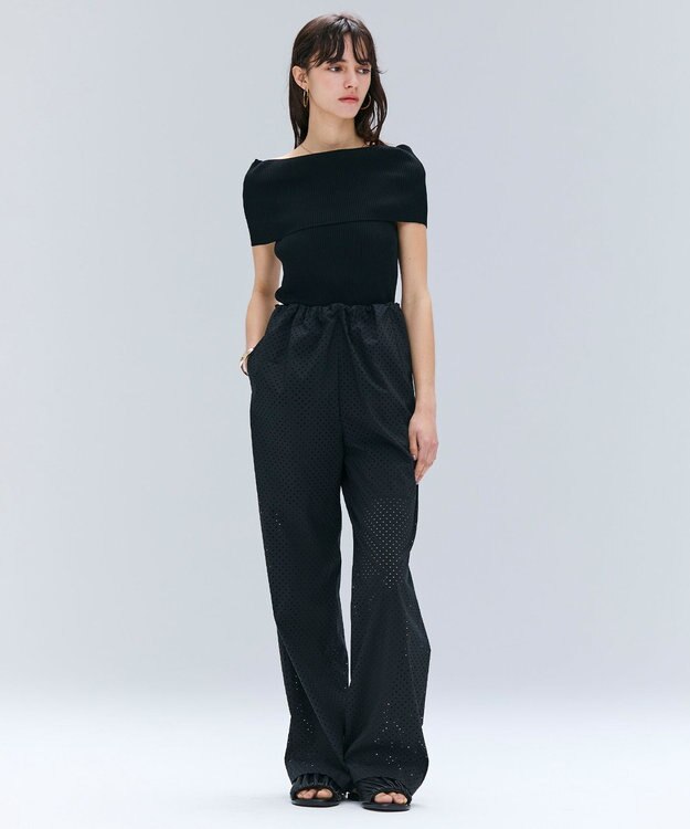 BEIGE， 【洗える】BRERA / オフショルダーストレッチリブニット Black