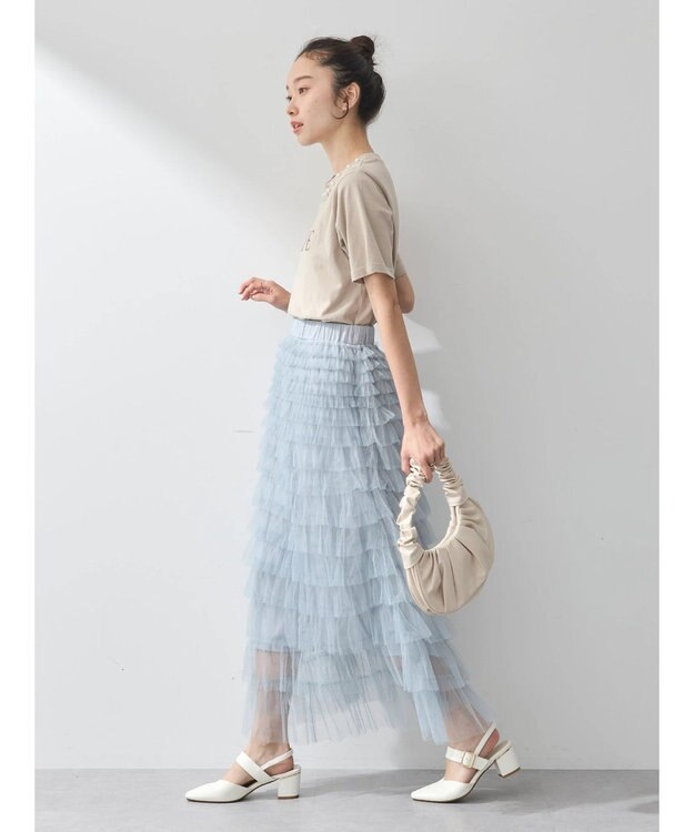 earth music&ecology ティアードフリルチュールスカート Grayish Blue
