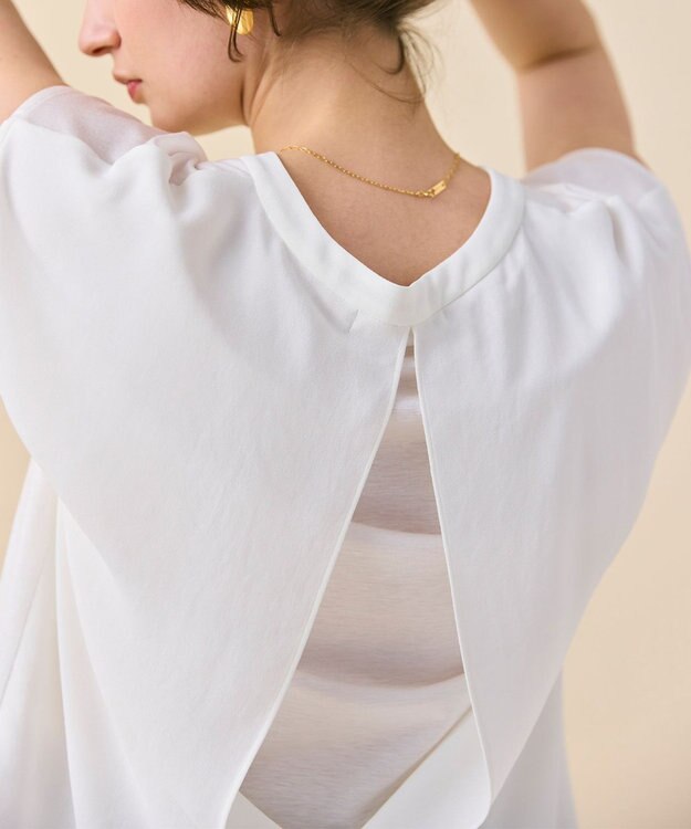 BEIGE， 【WEB限定・洗える】MELISSA / バックシフォンスキッパー半袖トップス White